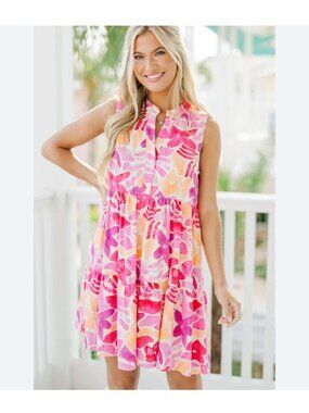 GILLI 1X Pink Orange Cream Sleeveless Dress